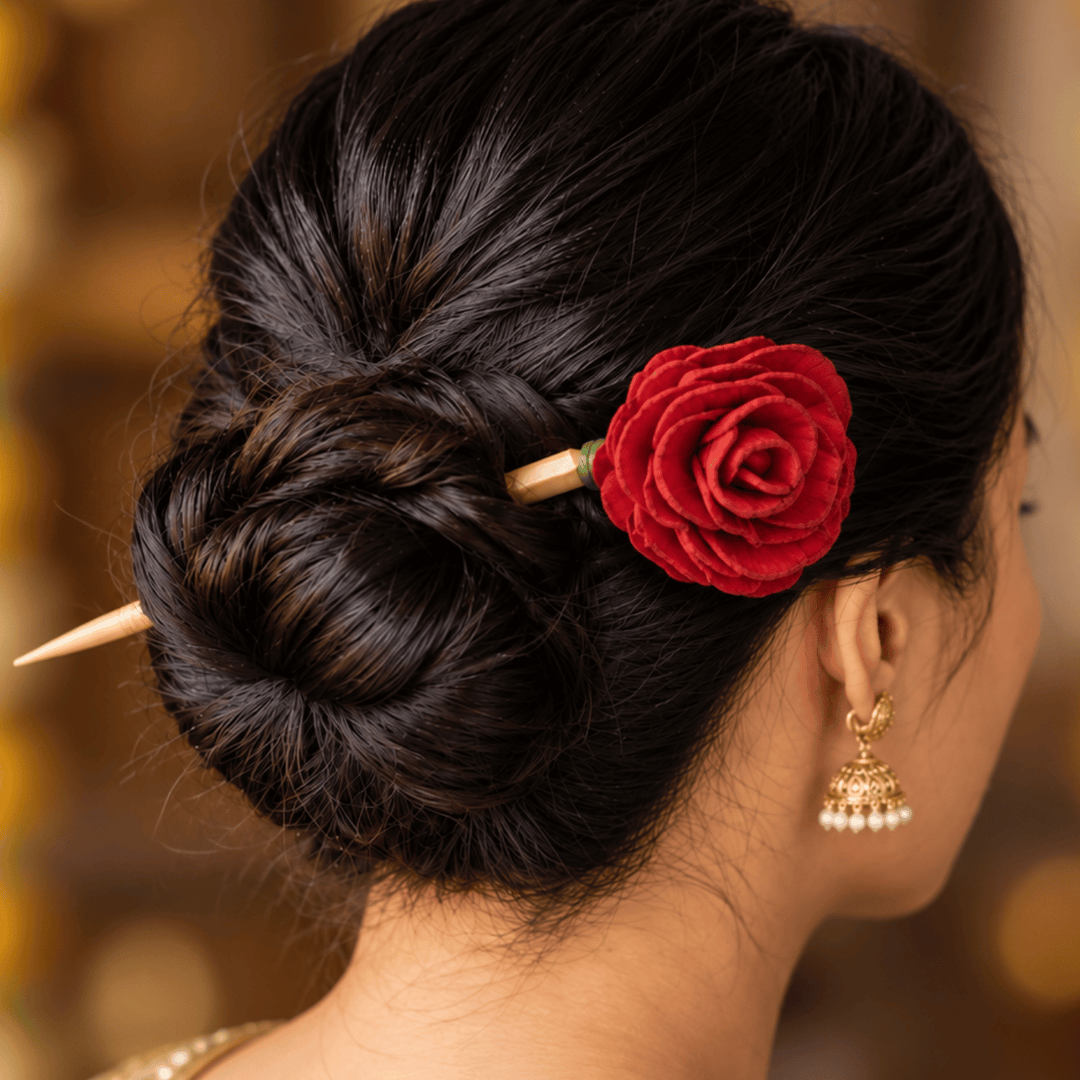Handmade Rose Design Bamboo Bunstick