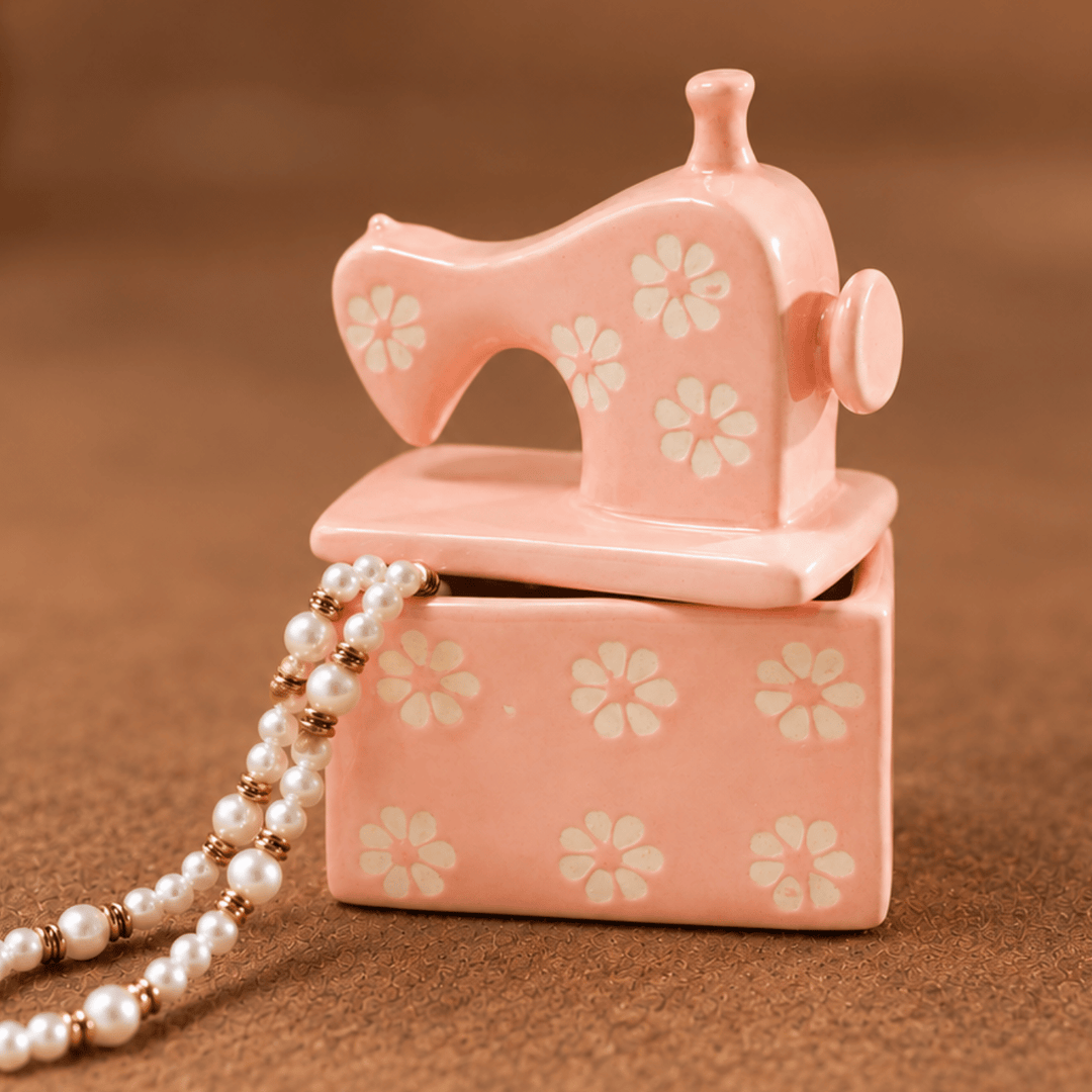 Handpainted Ira Sewing Machine Trinket Box