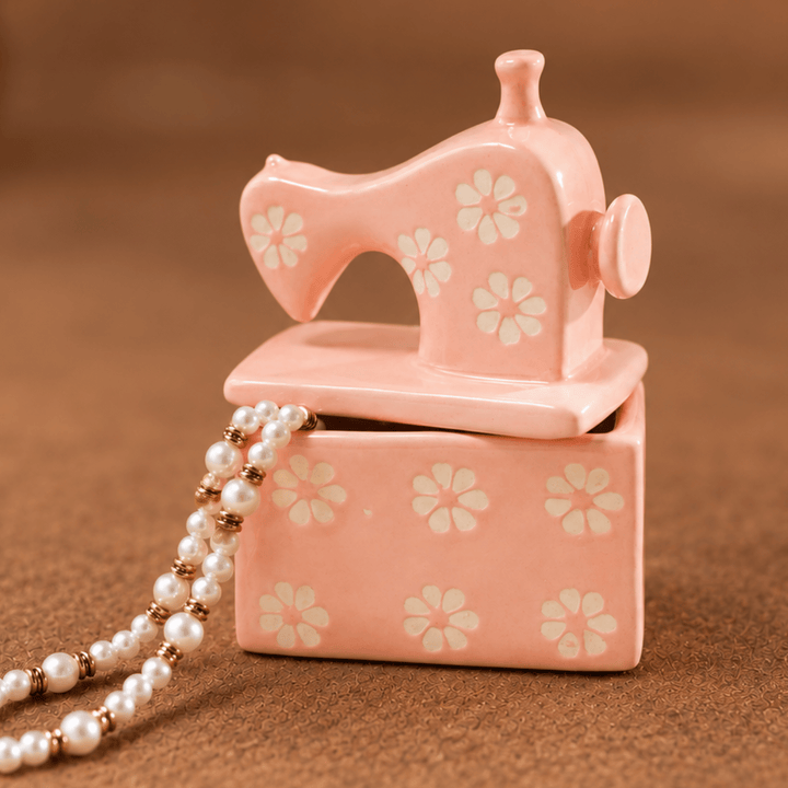 Handpainted Ira Sewing Machine Trinket Box