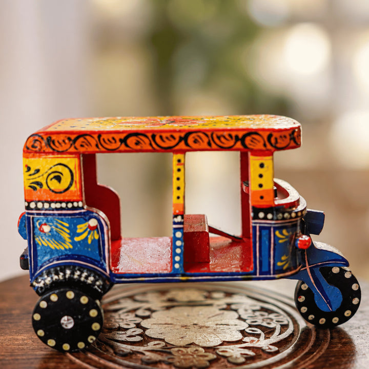 Handmade Red & Blue Auto Wooden Golu Toy For Festive Decor