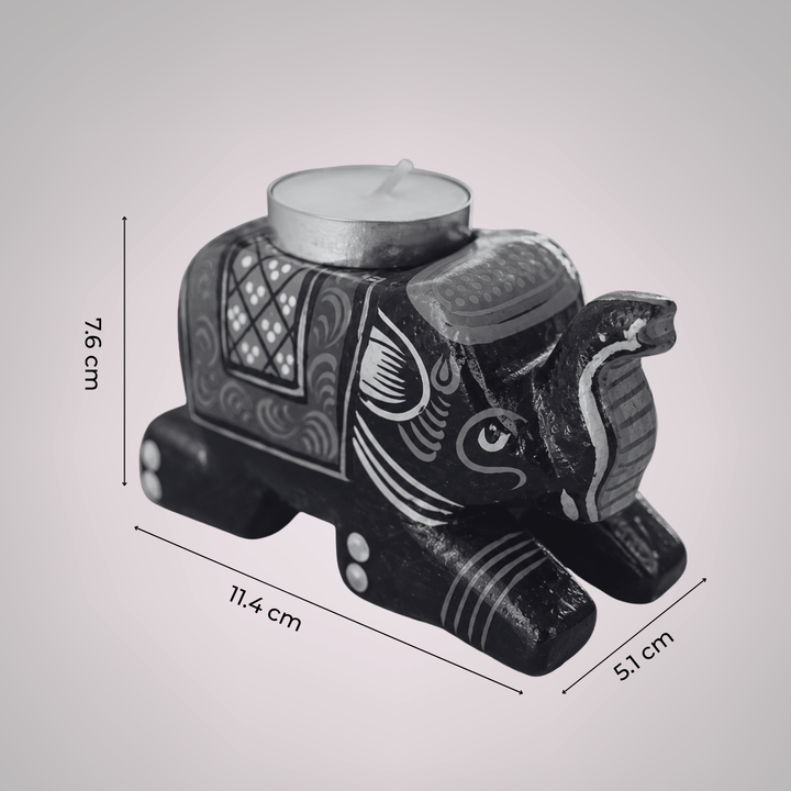 Handmade Black Elephant 3D Special Wooden Tealight Holder For Festive Golu Decor