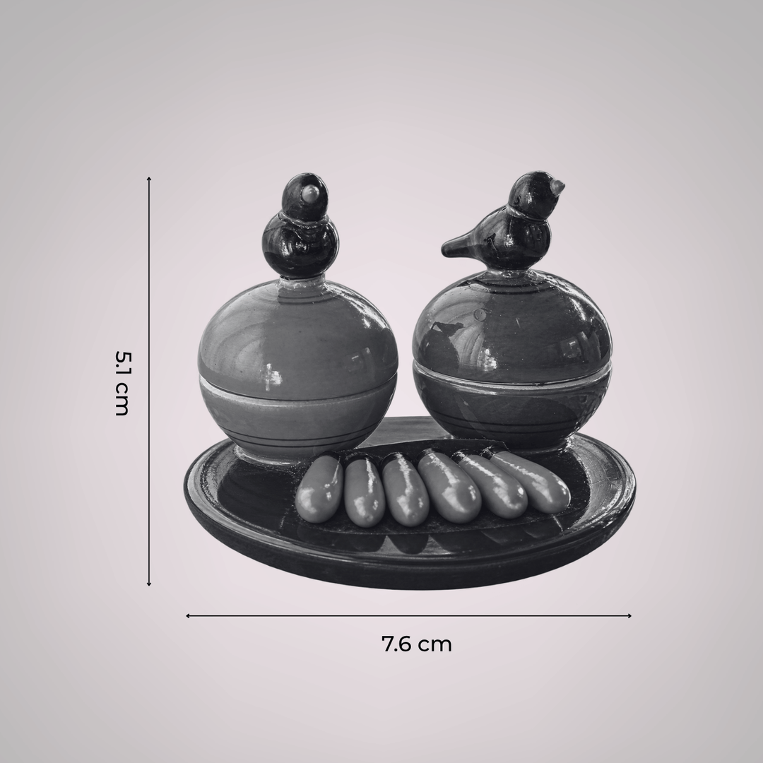 Handmade Tamboolam Bird Wooden Kumkum Holder For Festive Golu Decor