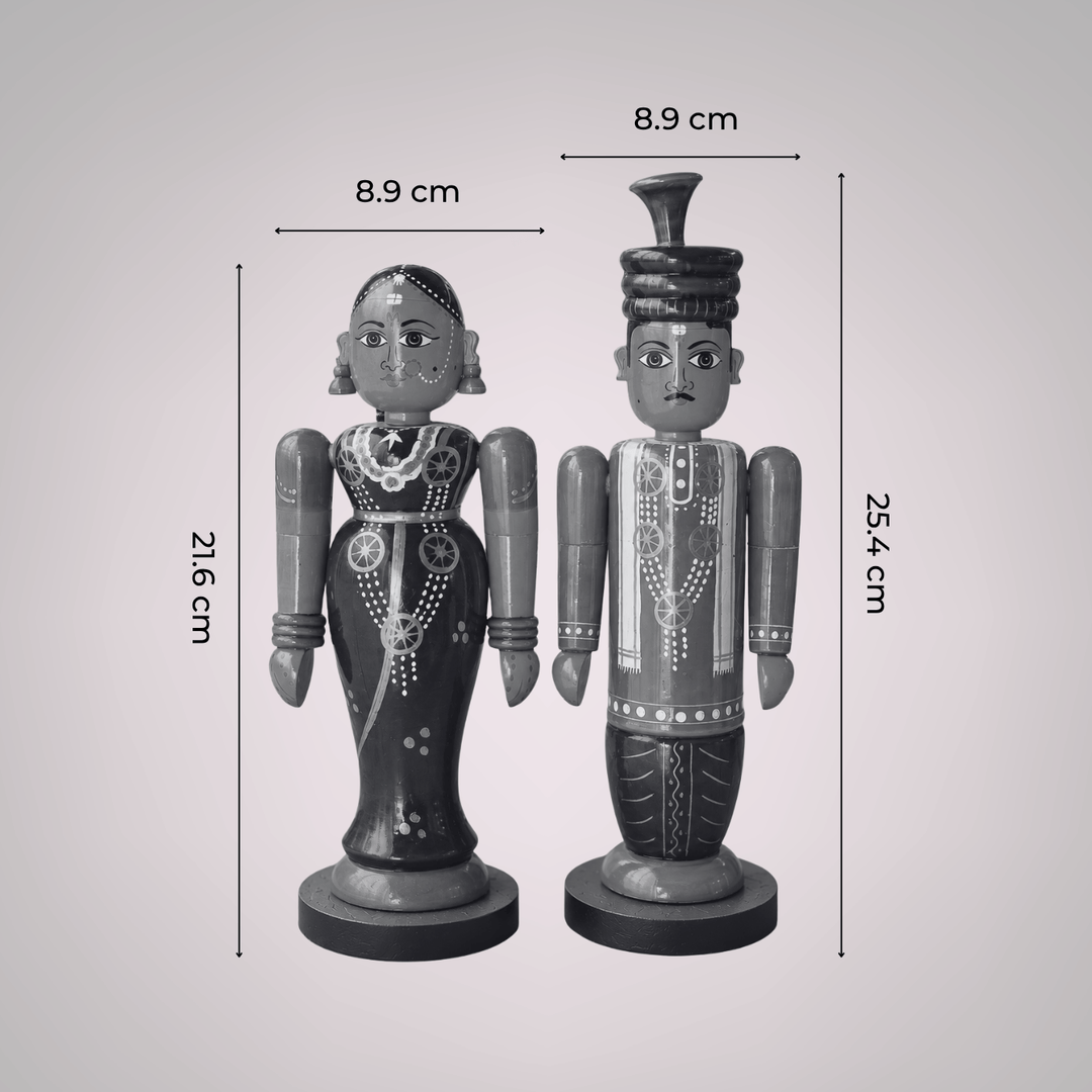 Set of 2 | Handmade Bride & Groom Wooden Golu Doll Toys For Festive Decor