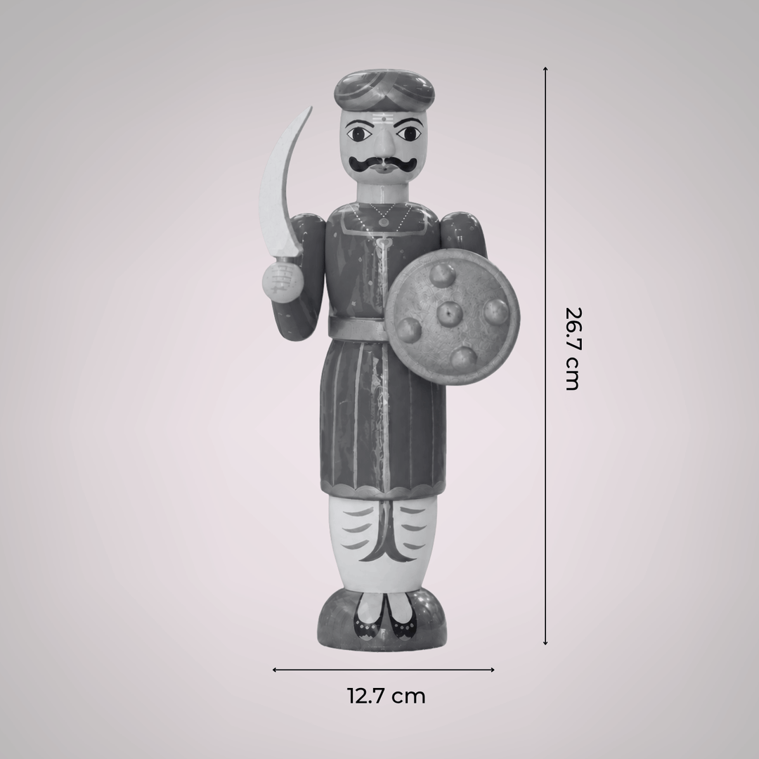 Handmade Man With Sword Wooden Golu Doll Toy For Festive Decor