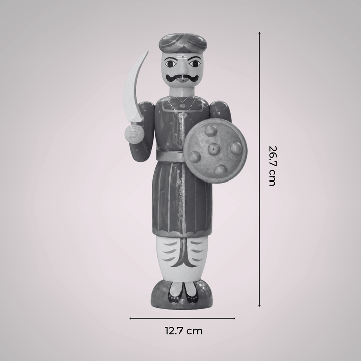 Handmade Man With Sword Wooden Golu Doll Toy For Festive Decor