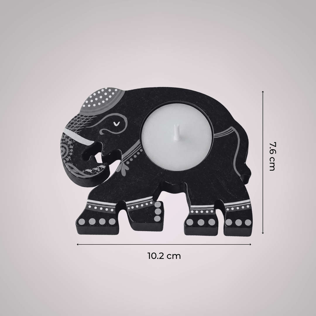 Handmade Elephant 2D Wooden Tealight Holder For Festive Golu Decor