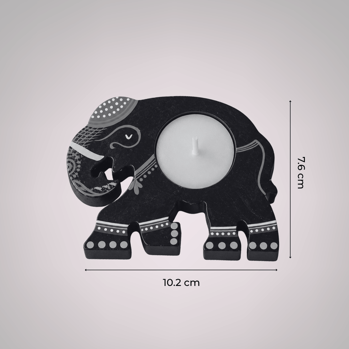Handmade Elephant 2D Wooden Tealight Holder For Festive Golu Decor