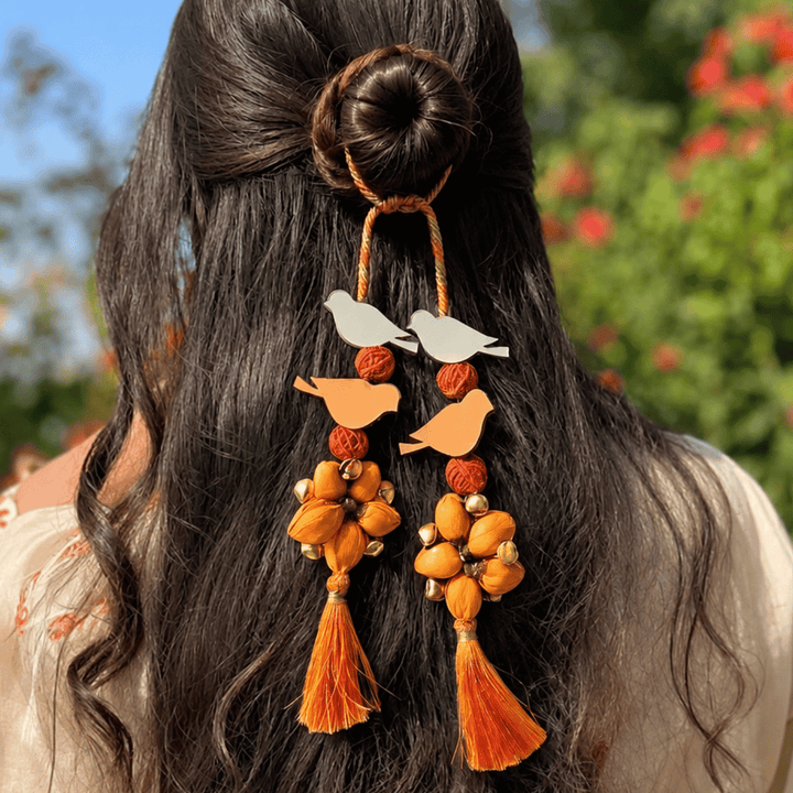 Handcrafted Bird Motif Shola Beaded Gajra With Tassels For Festive Look