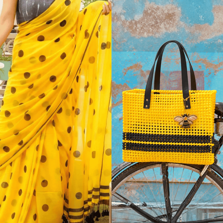 "Honey Bee" Boxy Handmade Wire Koodai Tote Bag With Bee Zardosi Charm