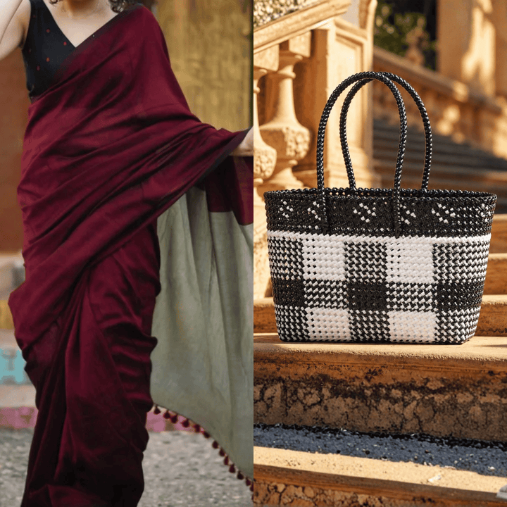 "The OG Checks" Black & White Handmade Wire Koodai Tote Bag