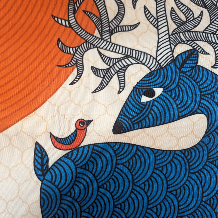 16 Inch | Printed Gond Jungle Delight Cushion Cover