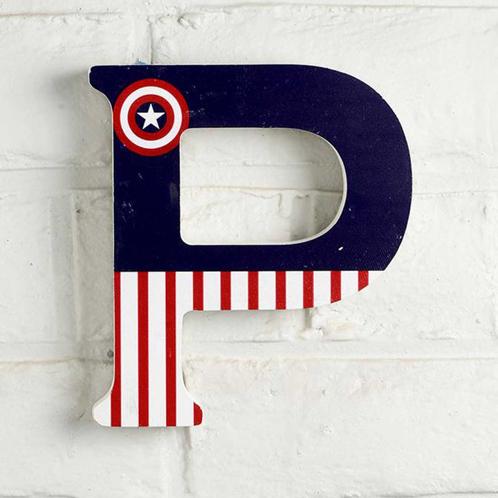 Handmade Captain America Theme MDF Wood 3D Wall Letter For Kids - P