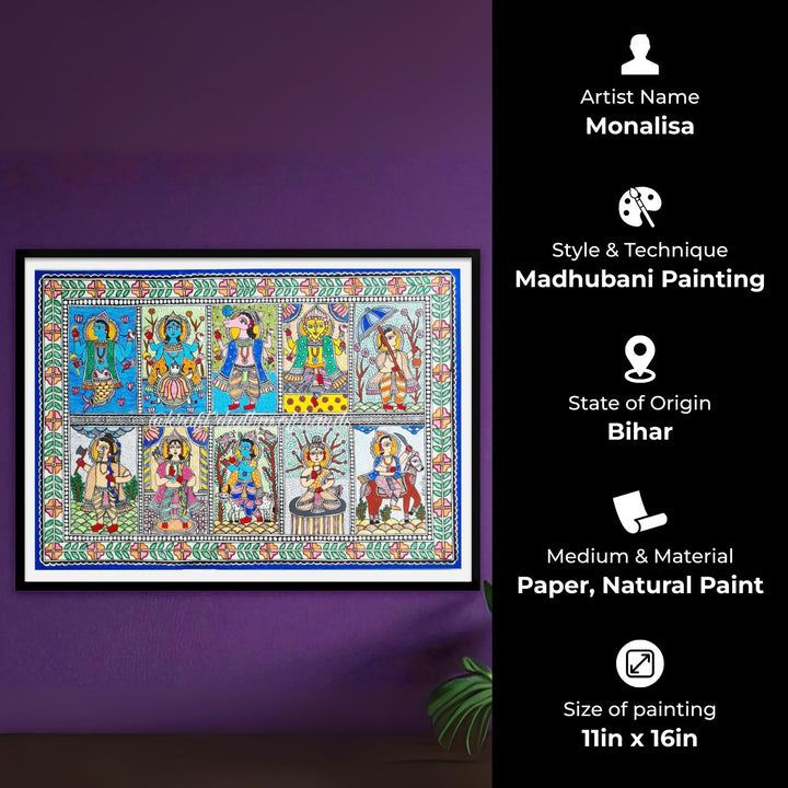 11 x 16 Inch | Dashavatara | Original Hand Painted Madhubani Painting On Paper
