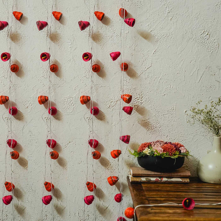 Upcycled Newspaper Indian Fairy Lights - Pink & Orange