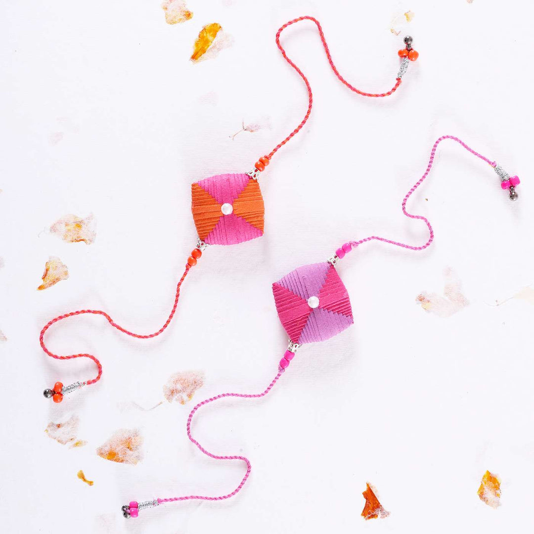 Handmade Beaded Paper Cushion Rakhi With Roli Chawal | Set of 2