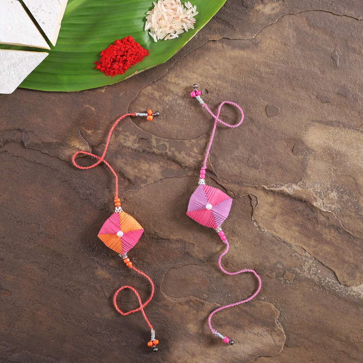 Handmade Beaded Paper Cushion Rakhi With Roli Chawal | Set of 2
