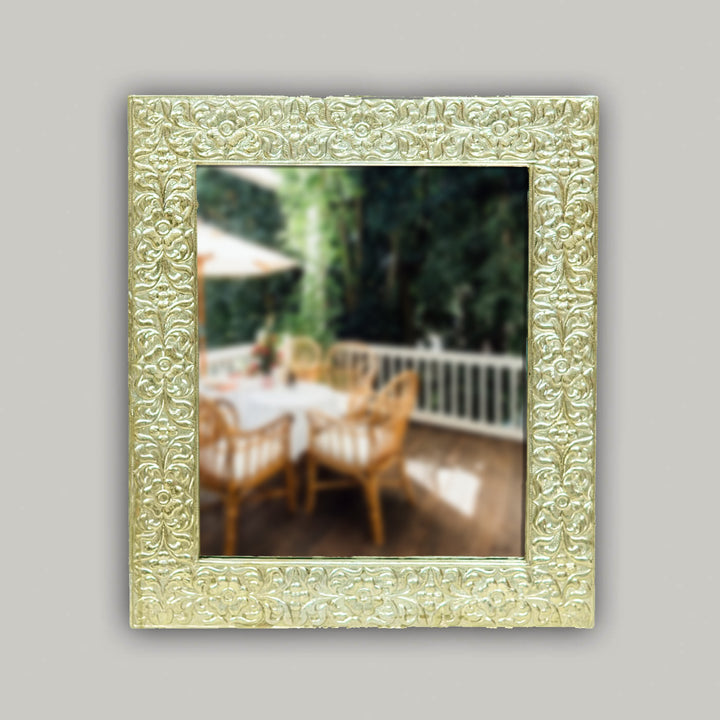 Handpainted Rectangle Wooden Mirror | 13.5 x 15.5 Inches