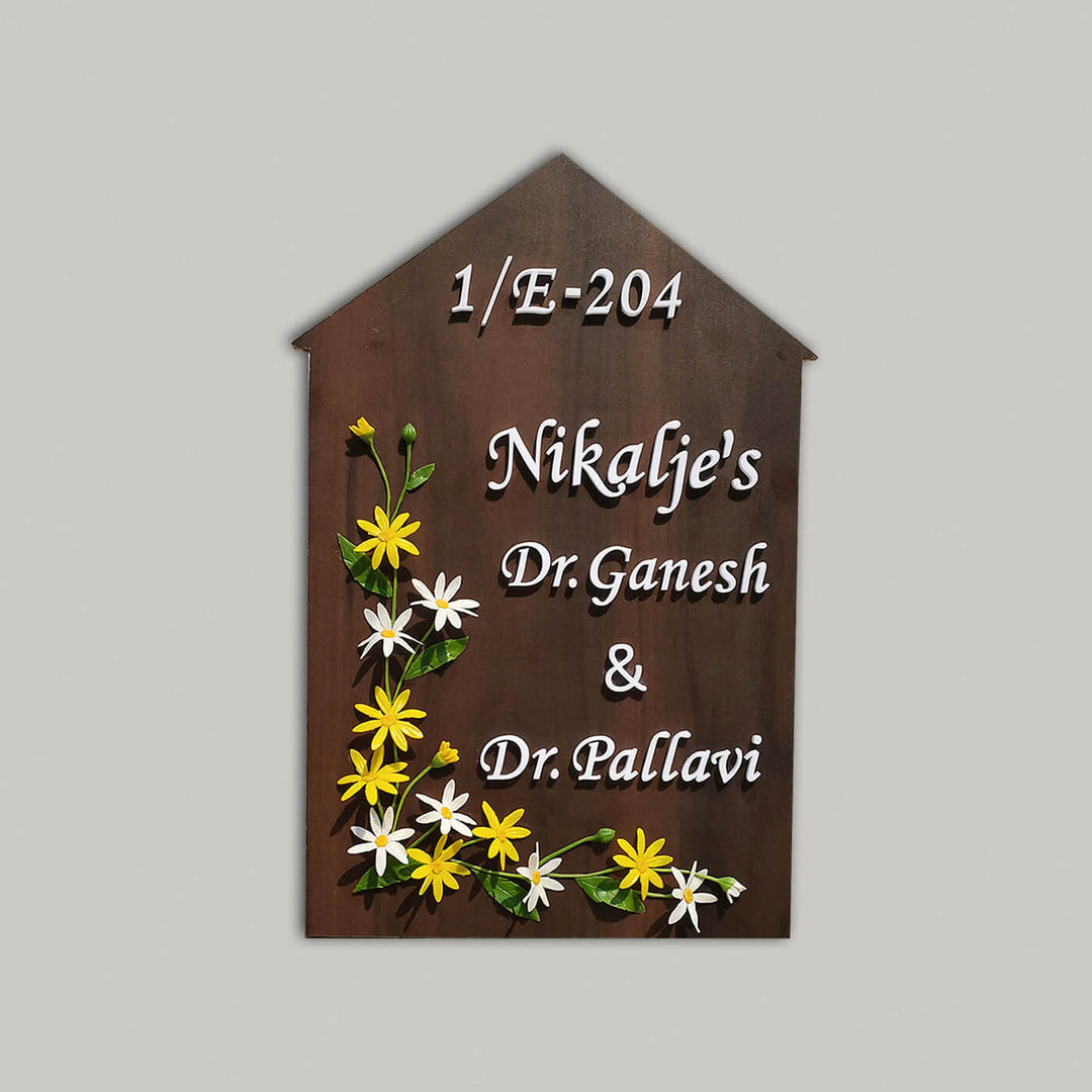 Handcrafted Personalized Daisy Wooden Pentagon Nameplate - Zwende