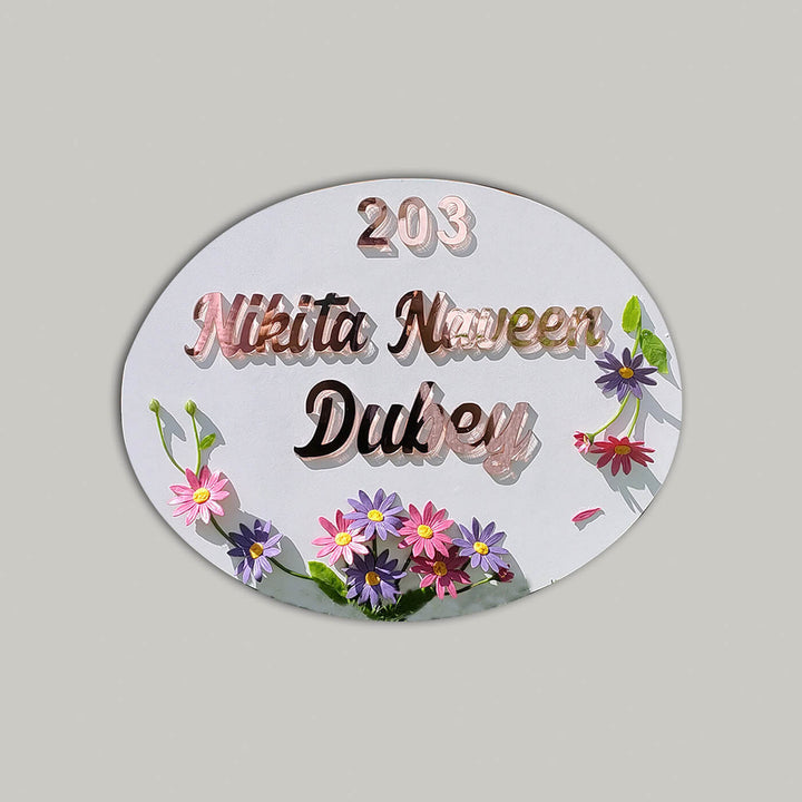 Handcrafted Personalized Daisy Wooden Oval Nameplate - Zwende