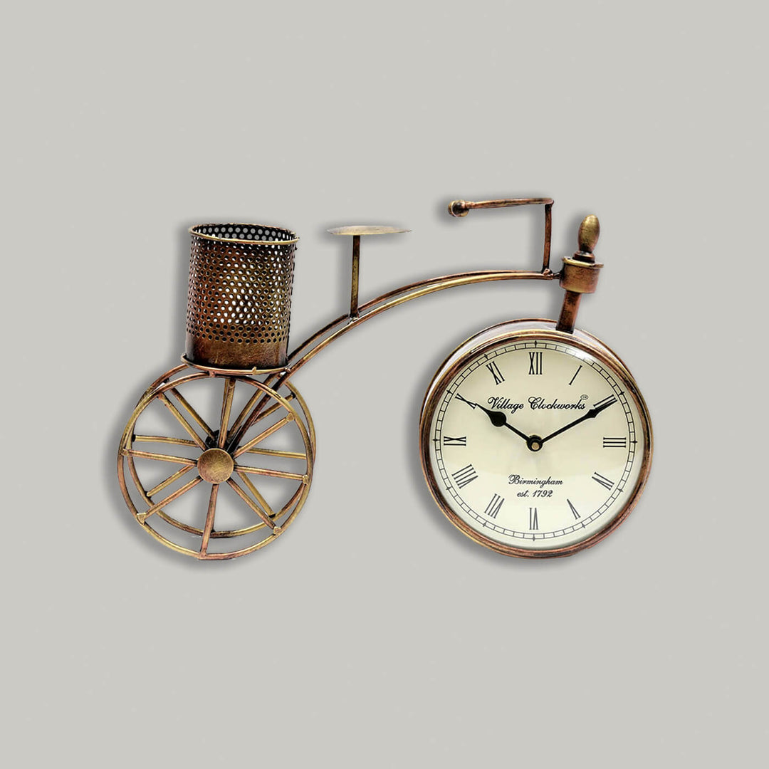 Handcrafted Iron Pen Stand & Table Clock
