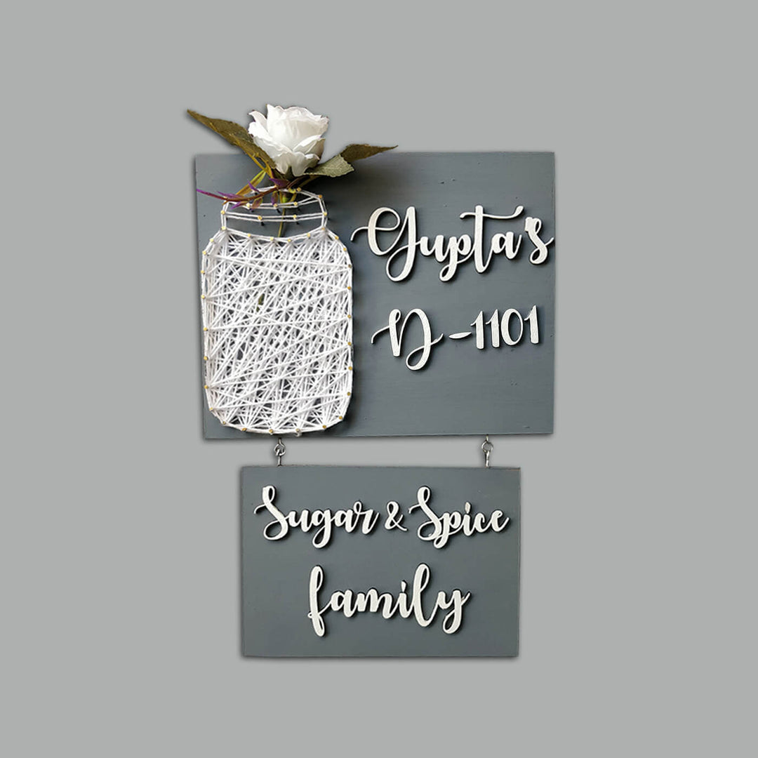 "Sugar & Spice Family" Mason Jar String Art Personalised Name Plate