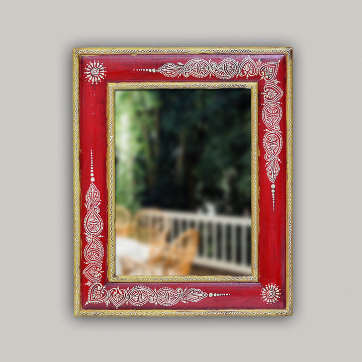 Handpainted Rectangle Wooden Mirror | 13 x 16 Inches