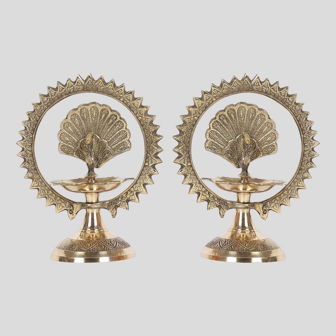 Handmade Peacock Brass Oil Lamp / Diya | Set of 2