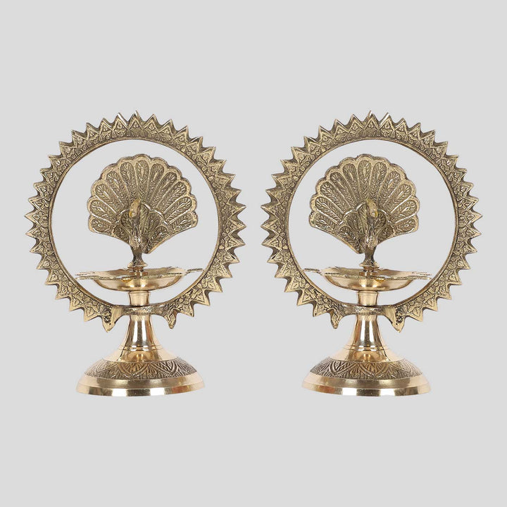 Handmade Peacock Brass Oil Lamp / Diya | Set of 2