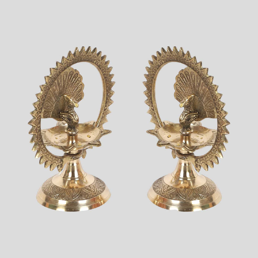 Handmade Peacock Brass Oil Lamp / Diya | Set of 2