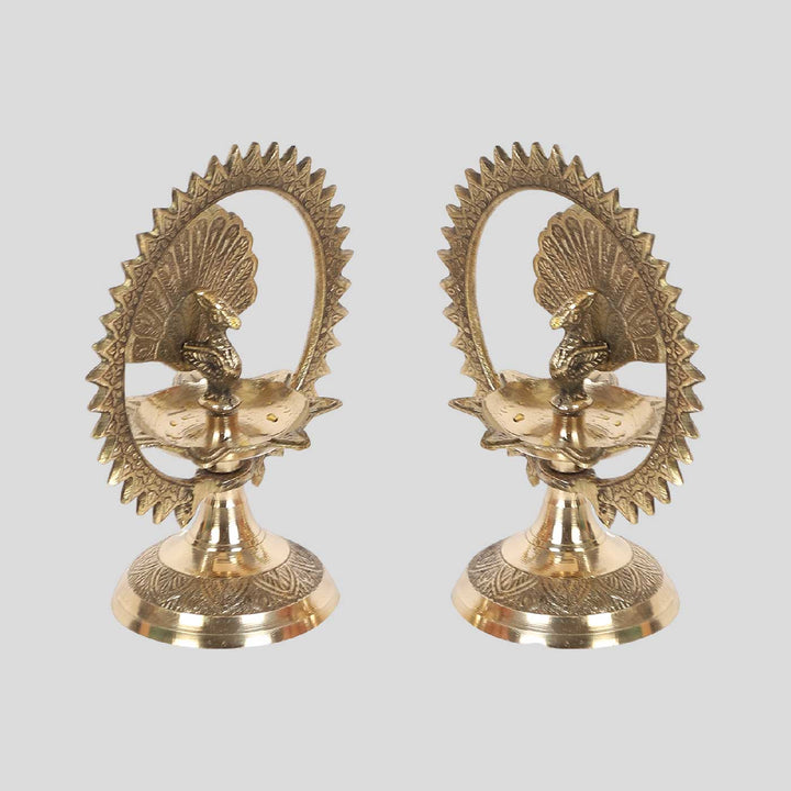 Handmade Peacock Brass Oil Lamp / Diya | Set of 2