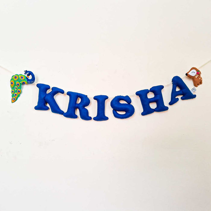 Personalized Peacock And Deer Themed Felt Bunting For Kids - Front View Hanging Name Garland