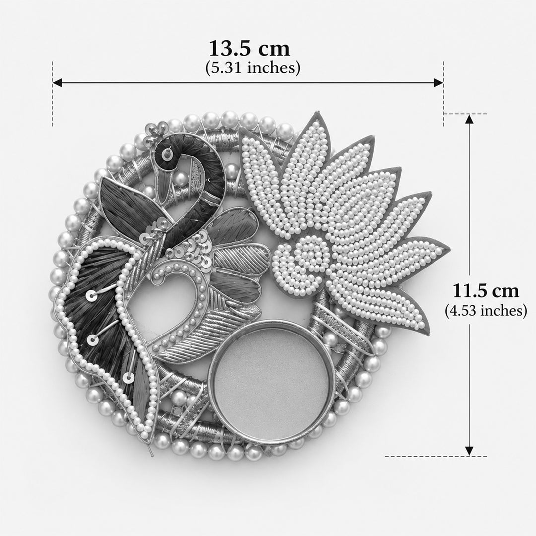 Zardozi Mayuri Beaded Lotus Round Tealight Holder with Pearl Border