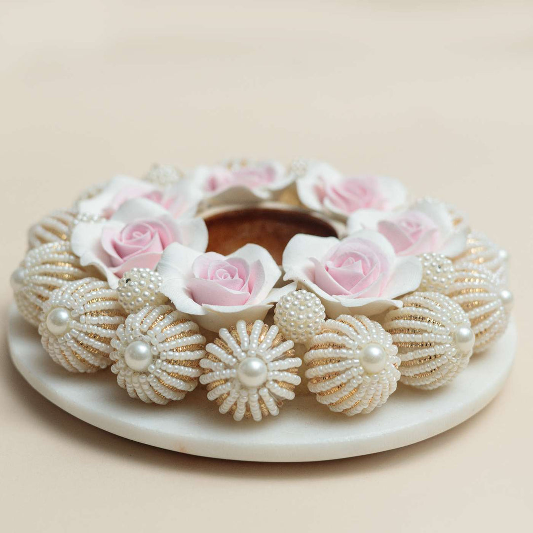 Handmade Rose & Pearl Deco Clay & Marble Tealight Holder