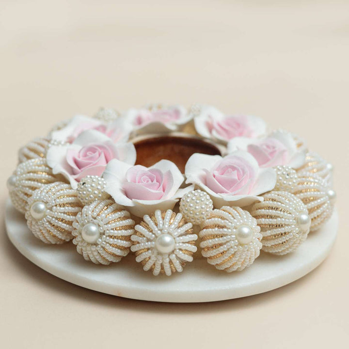 Handmade Rose & Pearl Deco Clay & Marble Tealight Holder