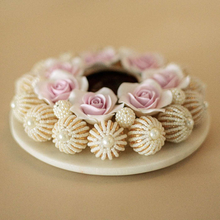 Handmade Rose & Pearl Deco Clay & Marble Tealight Holder