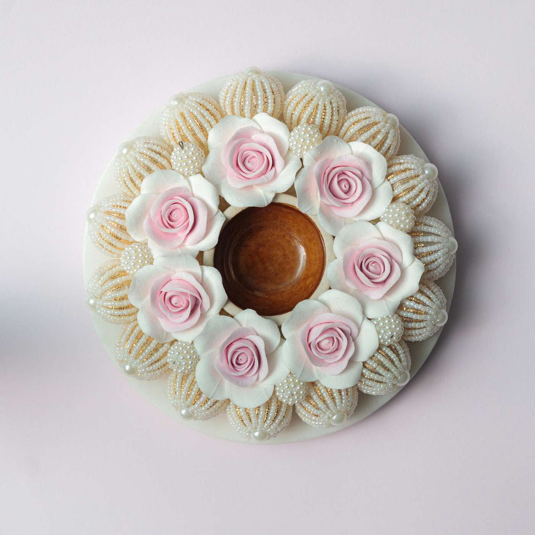 Handmade Rose & Pearl Deco Clay & Marble Tealight Holder