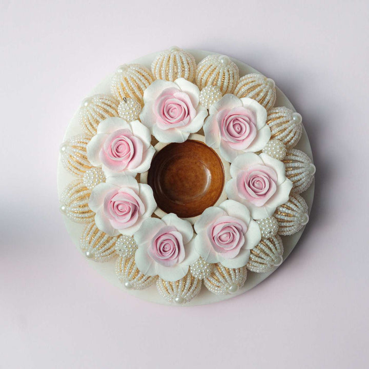 Handmade Rose & Pearl Deco Clay & Marble Tealight Holder