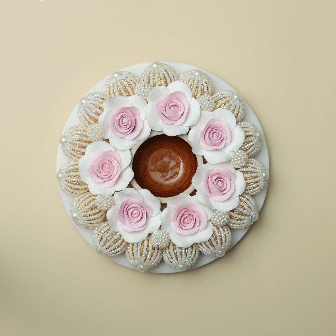 Handmade Rose & Pearl Deco Clay & Marble Tealight Holder