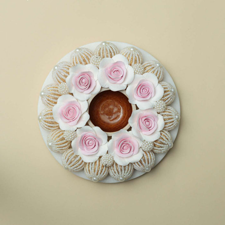 Handmade Rose & Pearl Deco Clay & Marble Tealight Holder