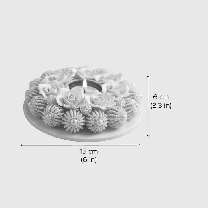 Handmade Rose & Pearl Deco Clay & Marble Tealight Holder