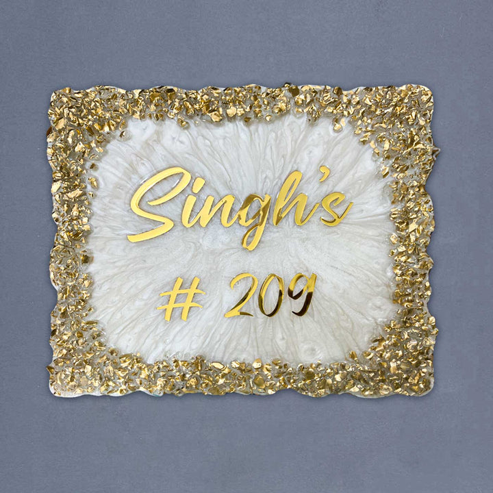 Personalized Resin White & Gold Crystals Theme Name Plate