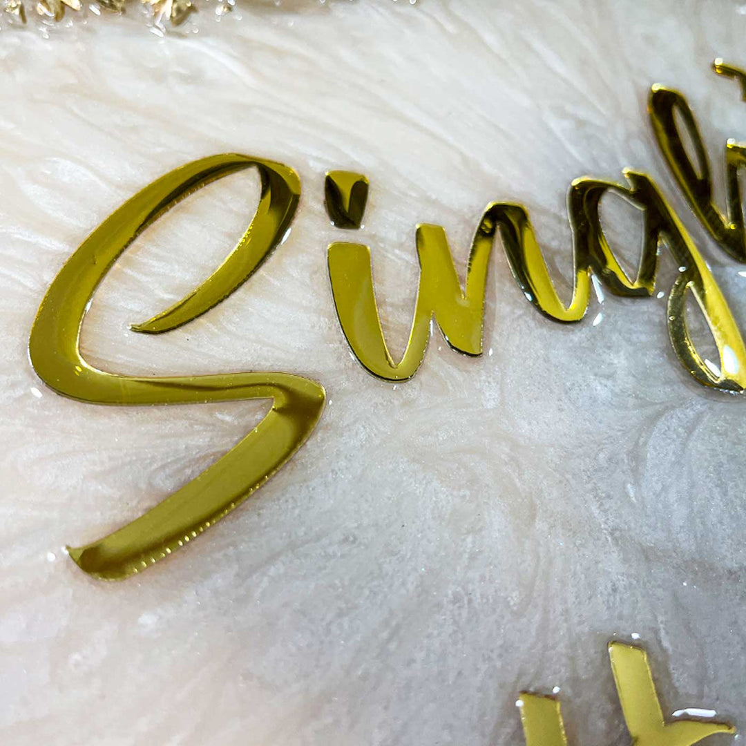 Personalized Resin White & Gold Crystals Theme Name Plate