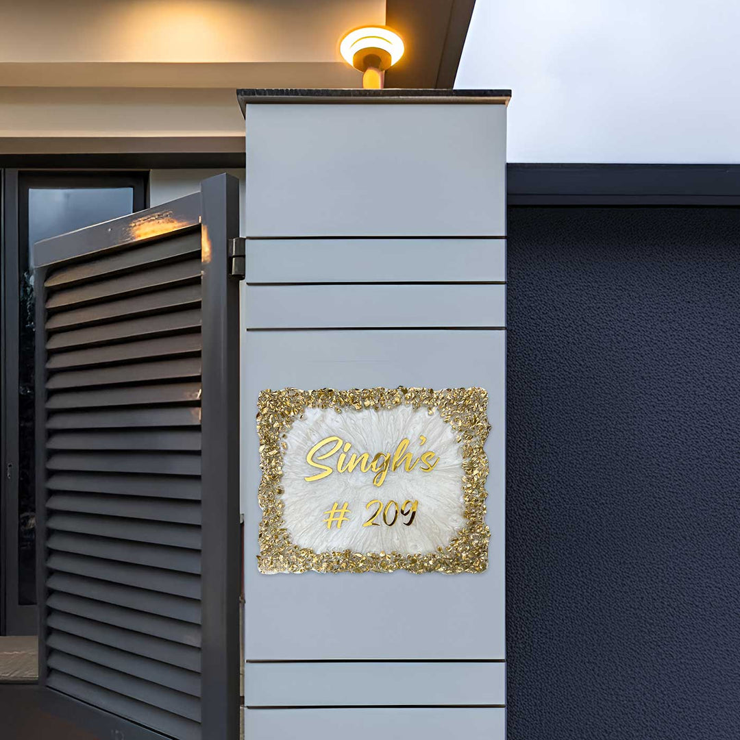Personalized Resin White & Gold Crystals Theme Name Plate