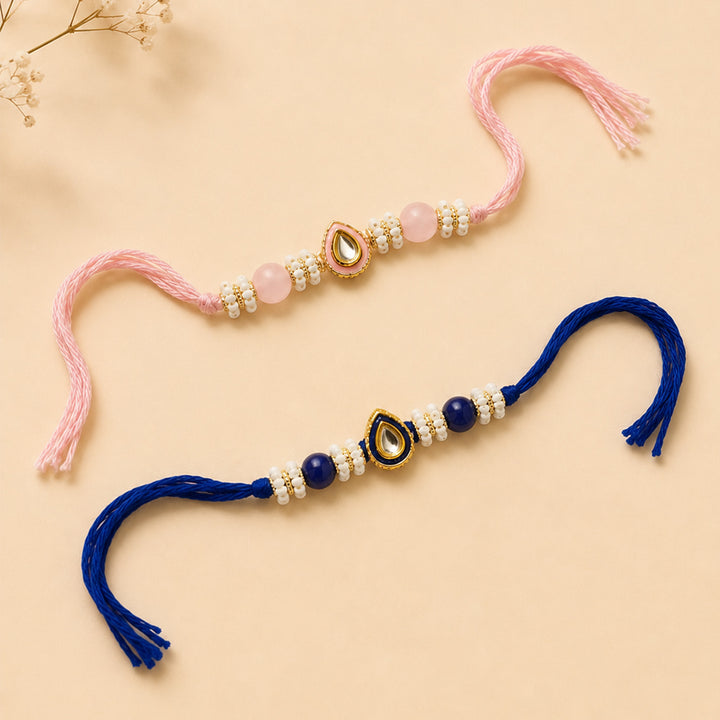 Reusable Pearl Drop Couple Rakhi With Roli Chawal For Brother | Set of 2