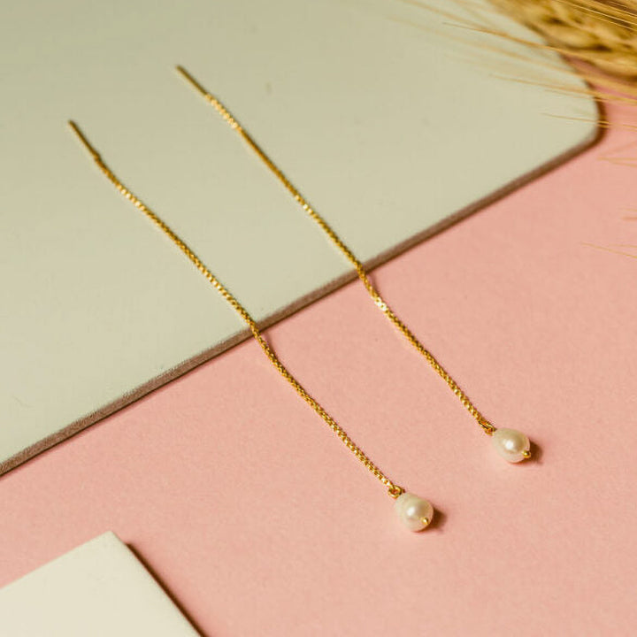 Handmade Pearl Threaders Copper Earrings
