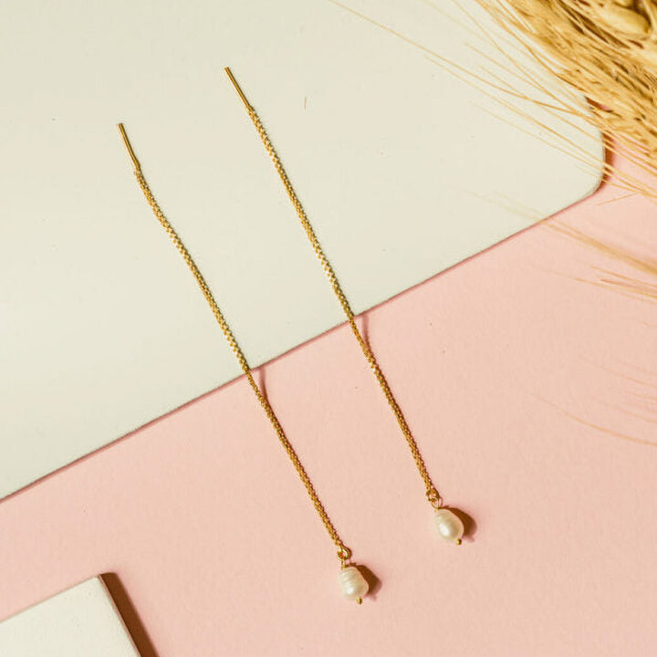 Handmade Pearl Threaders Copper Earrings