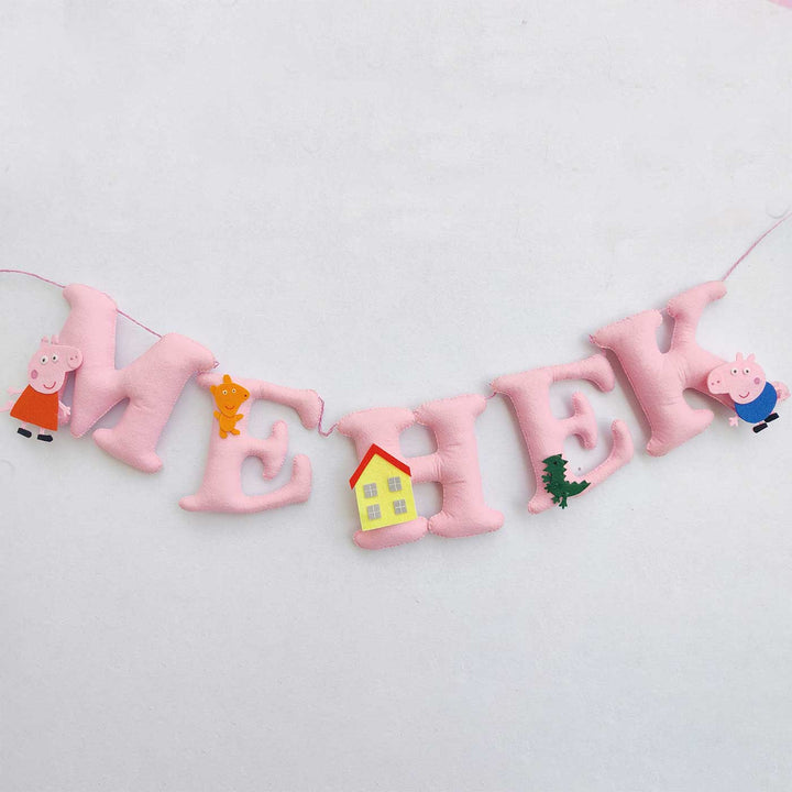 Handcrafted Personalized Peepa Pig Theme Felt Bunting - Hanging Name Banner Front View