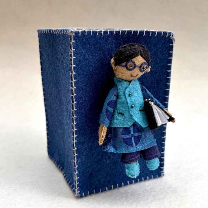 Handmade Navy Blue Pen Stand with Detachable Azad Doll