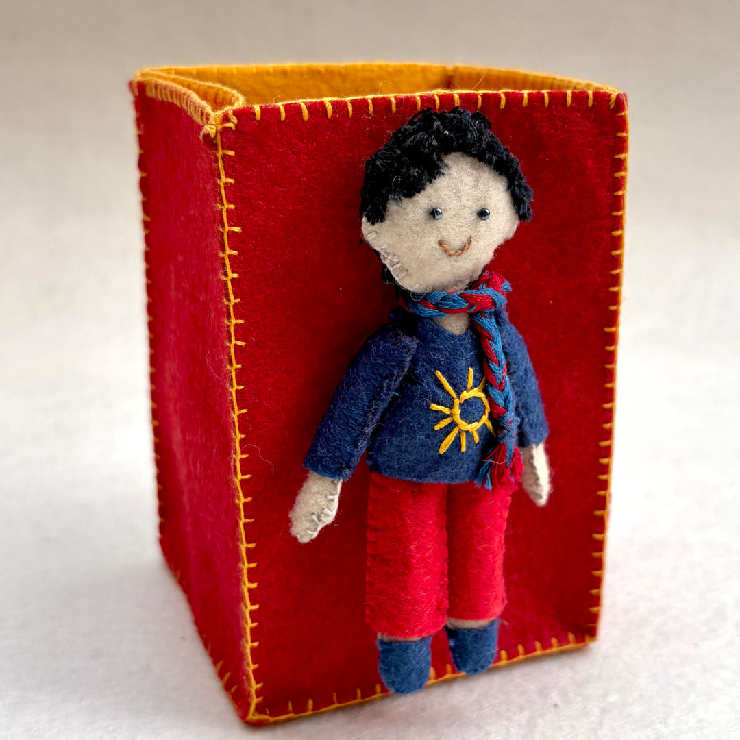 Handmade Maroon & Yellow Pen Stand with Detachable Joy Doll