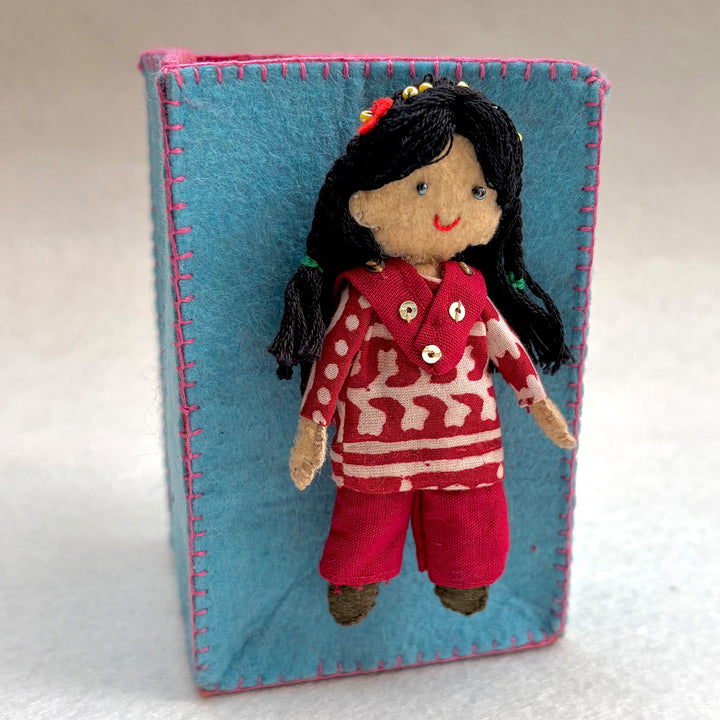 Handmade Turquoise & Pink Pen Stand with Detachable Veera Doll